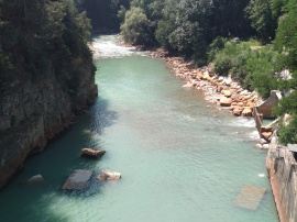 From the dam looking downstream. Low water level